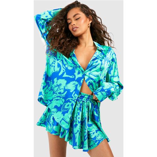 Ensemble Imprimé Abstrait Avec Chemise Et Short Flare - 36 - boohoo - Modalova