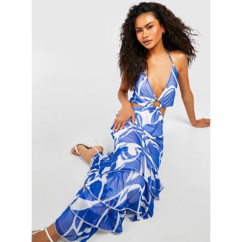 Robe Longue Imprimée À Volants Et Coquillages - 40 - boohoo - Modalova