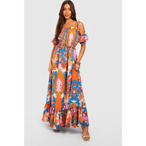 Robe Mi-Longue Imprimée À Volants - 36 - boohoo - Modalova