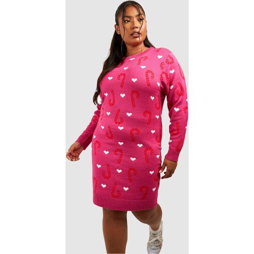 Grande Taille - Robe Pull De Noël À Motif Cœur En Sucre D'Orge - 50 - boohoo - Modalova