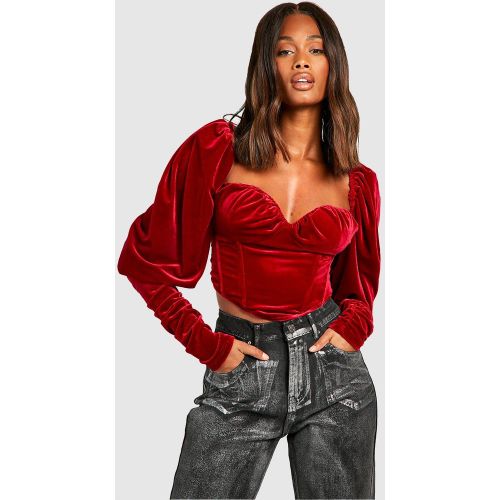 Corset En Velours À Manches Bouffantes - 38 - boohoo - Modalova