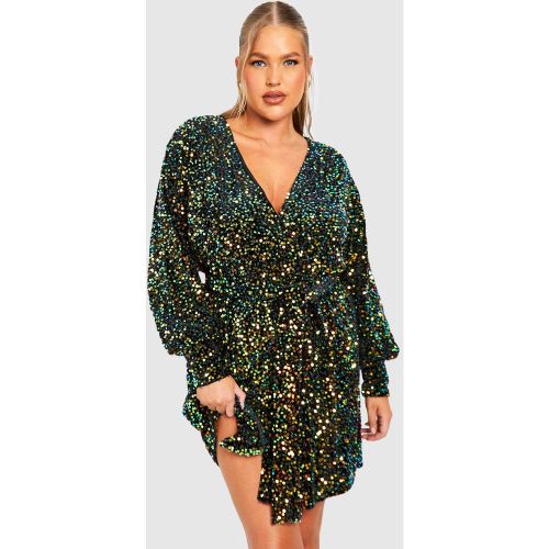 Grande Taille - Robe Portefeuille En Velours À Sequins - 44 - boohoo - Modalova