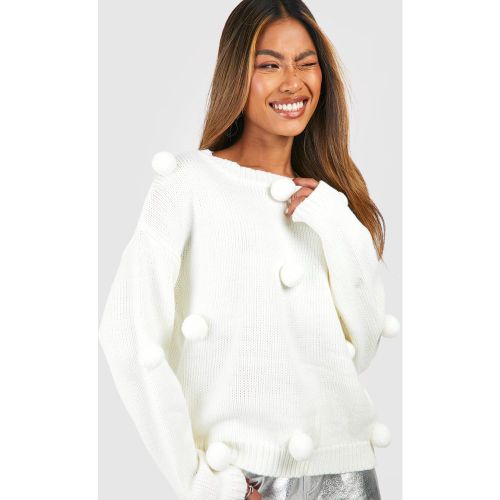 Pull À Pompons - Blanc - M, Blanc - boohoo - Modalova