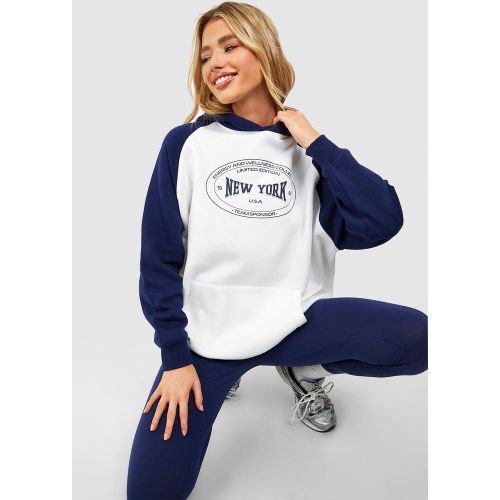 Sweat À Capuche Oversize Color Block À Slogan New York - L - boohoo - Modalova