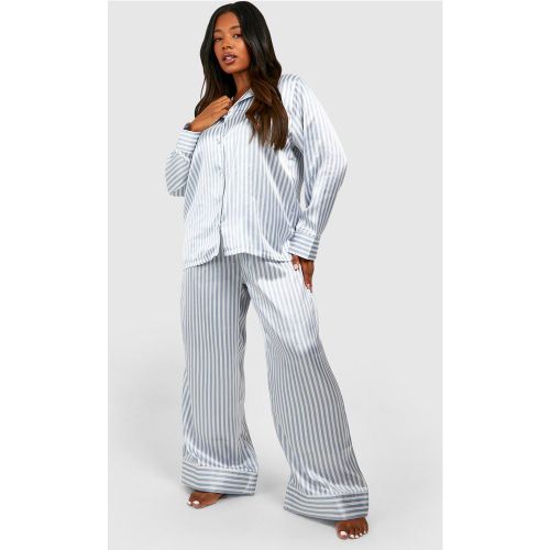 Grande Taille - Ensemble De Pyjama Satiné À Rayures - 44 - boohoo - Modalova