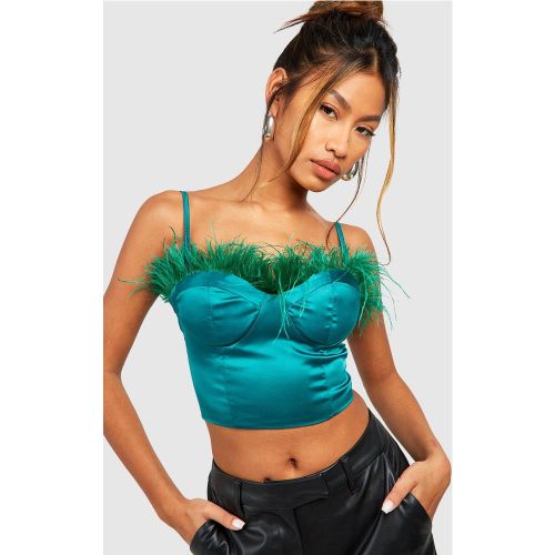 Corset Satiné À Plumes - Vert Émeraude - 36, Vert Émeraude - boohoo - Modalova