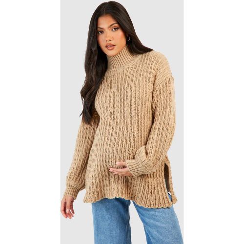 Maternité - Pull De Grossesse Fendu En Maille Torsadée - S - boohoo - Modalova