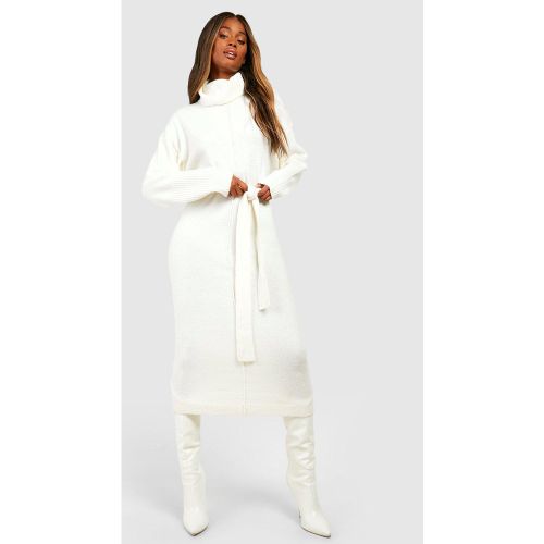 Robe Pull Longue À Ceinture Et Col Roulé - Blanc Écru - S, Blanc Écru - boohoo - Modalova