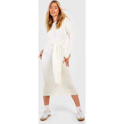 Robe Pull Côtelée À Ceinture - Blanc Écru - M, Blanc Écru - boohoo - Modalova