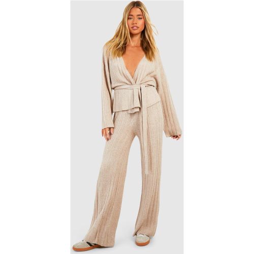 Pantalon Large En Maille Côtelée Douce - L - boohoo - Modalova