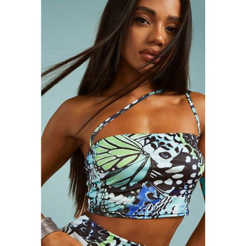 Crop Top Asymétrique Imprimé Papillon - 36 - boohoo - Modalova