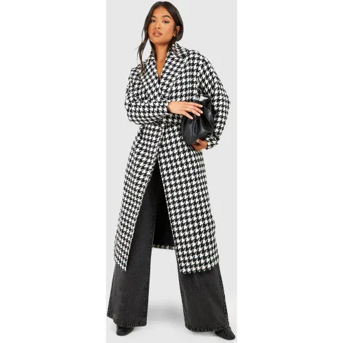 Petite" - Trench Effet Laine À Ceinture Et Motif Pied-De-Poule - 34 - boohoo - Modalova