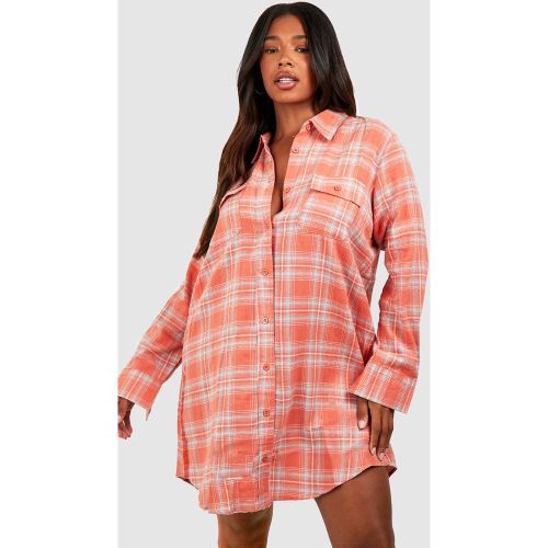 Grande Taille - Robe Chemise À Carreaux Et Manches Longues - 50 - boohoo - Modalova