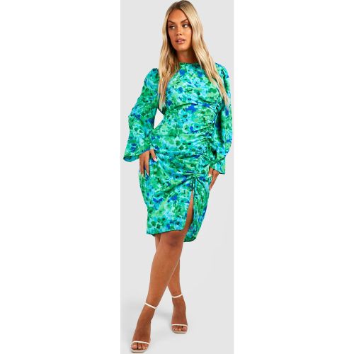 Grande Taille - Robe Mi-Longue Froncée Fleurie - 44 - boohoo - Modalova