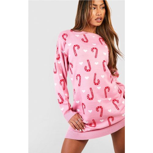 Robe Pull De Noël À Imprimé Cœur En Sucre D'Orge - S - boohoo - Modalova