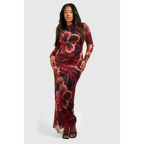 Grande Taille - Robe Longue En Tulle À Imprimé Fleuri - 56 - boohoo - Modalova