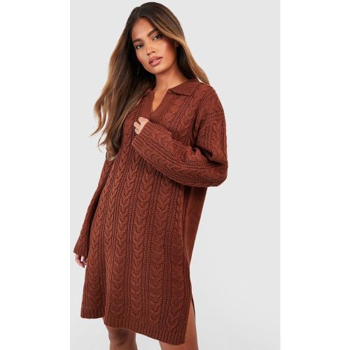 Robe Pull Courte En Maille Torsadée Avec Col À Revers - Xs - boohoo - Modalova