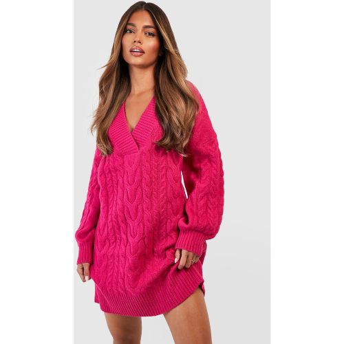 Robe Pull En Maille Torsadée À Col V - L - boohoo - Modalova