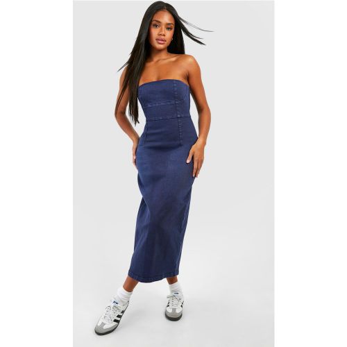 Robe Longue En Jean À Col Bandeau - 44 - boohoo - Modalova