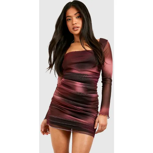 Petite" - Robe Froncée En Tulle À Imprimé Abstrait - 40 - boohoo - Modalova