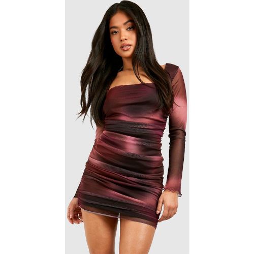 Petite" - Robe Froncée En Tulle À Imprimé Abstrait - 42 - boohoo - Modalova