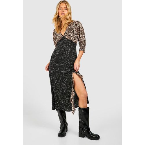 Robe Mi-Longue À Manches Bouffantes Et Imprimé Animal - 36 - boohoo - Modalova