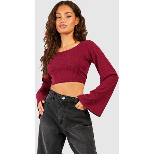 Crop Top Côtelé À Manches Évasées - M - boohoo - Modalova