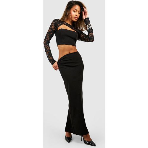 Ensemble En Tissu Crêpe Avec Top À Manches En Dentelle Et Jupe Longue - 42 - boohoo - Modalova