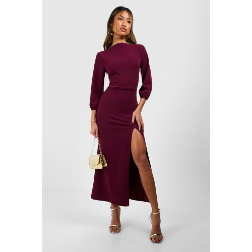 Robe Longue En Tissu Crêpe À Manches Volumineuses Et Col Bateau - 34 - boohoo - Modalova