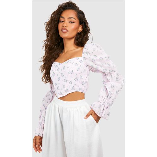 Corset Fleuri À Manches Bouffantes - 38 - boohoo - Modalova