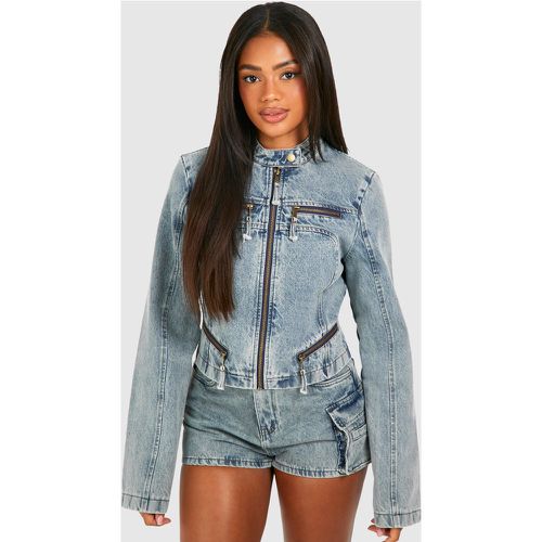 Veste Cintrée En Jean À Imprimé Moto - 36 - boohoo - Modalova