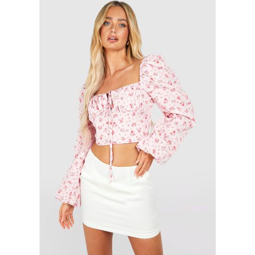 Corset Fleuri À Manches Bouffantes - 36 - boohoo - Modalova