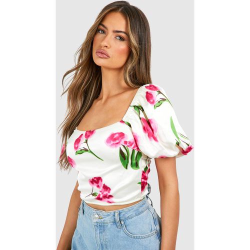 Corset Fleuri À Manches Bouffantes - 38 - boohoo - Modalova