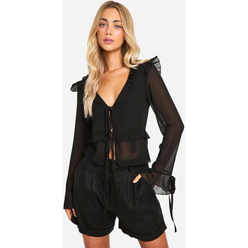 Blouse En Mousseline De Soie À Volants - 38 - boohoo - Modalova