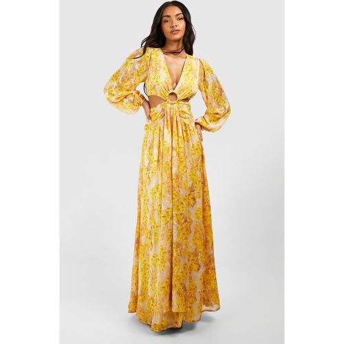 Robe Longue Fleurie En Mousseline De Soie À Découpe - 44 - boohoo - Modalova