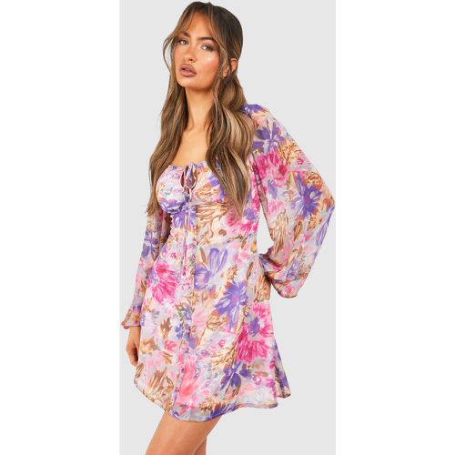 Robe Courte Fleurie À Manches Bouffantes - 38 - boohoo - Modalova