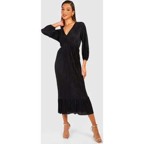 Robe Mi-Longue Plissée À Manches Bouffantes - 36 - boohoo - Modalova