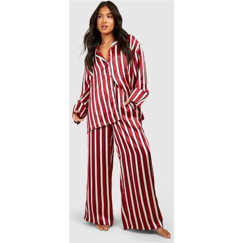 Petite" - Ensemble De Pyjama Satiné À Rayures - 34 - boohoo - Modalova