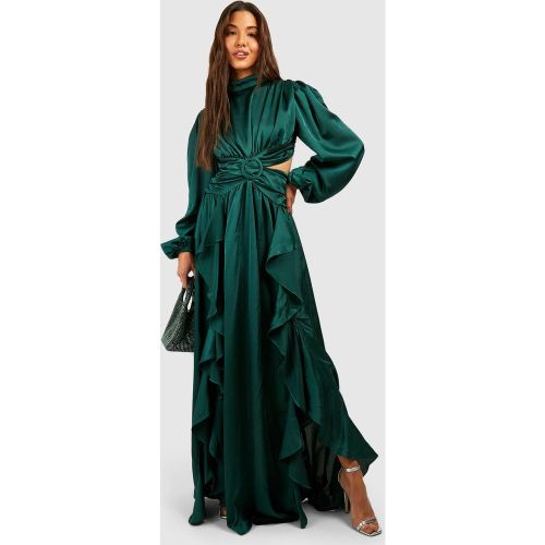 Robe Longue Satinée À Col Montant - Vert Émeraude - 36, Vert Émeraude - boohoo - Modalova