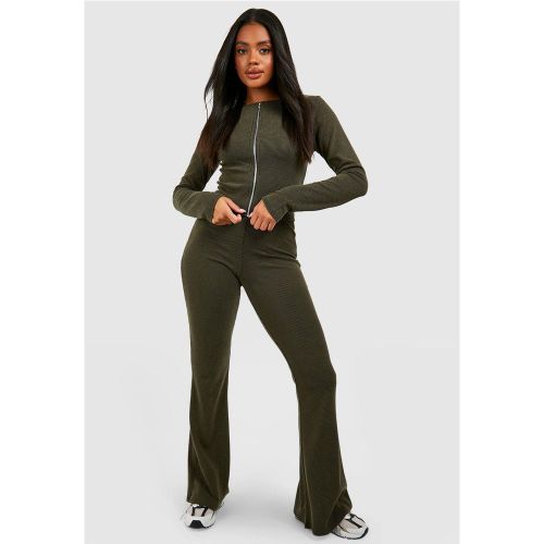 Ensemble Avec Top Côtelé Zippé Et Pantalon Flare - 38 - boohoo - Modalova