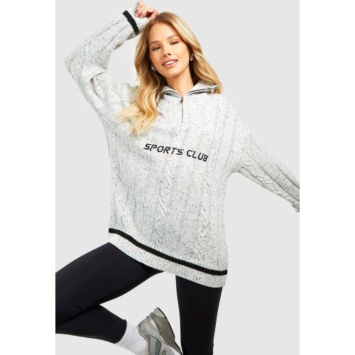 Pull Zippé En Maille Torsadée - M - boohoo - Modalova