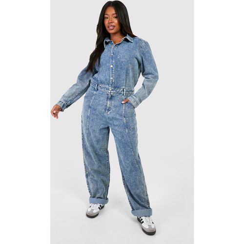 Grande Taille - Combinaison En Denim À Ourlet Retroussé - 46 - boohoo - Modalova