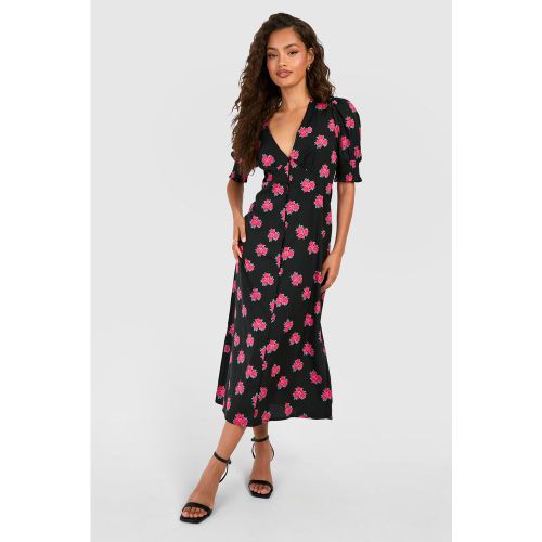 Robe Mi-Longue Fleurie Froncée - 38 - boohoo - Modalova
