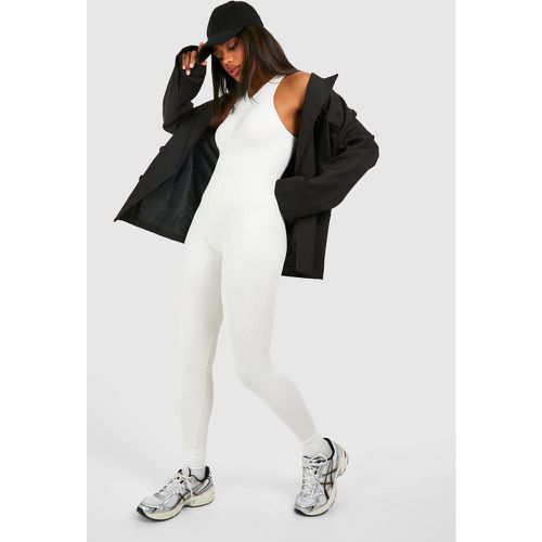 Contour Seamless Rib Zip Sleeveless Unitard Jumpsuit - Blanc Écru - L, Blanc Écru - boohoo - Modalova