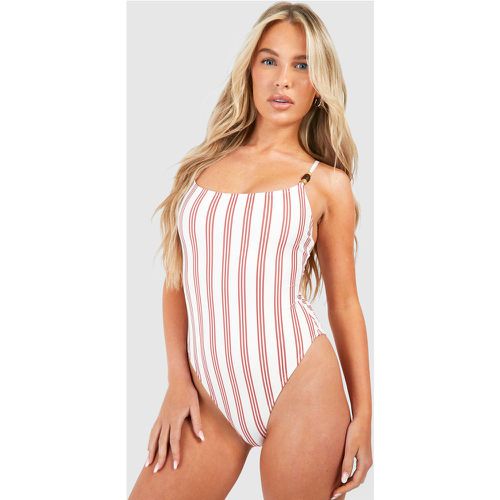 Stripe Print Strap Detail Swimsuit - boohoo - Modalova