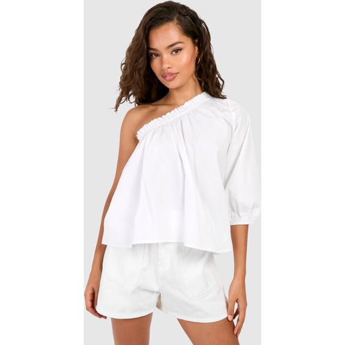 Top Asymétrique En Coton À Manches Bouffantes - 38 - boohoo - Modalova