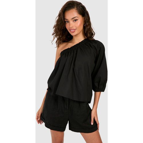 Top Asymétrique En Coton À Manches Bouffantes - 38 - boohoo - Modalova