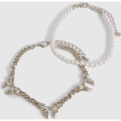 Pearl & Bow Chain Layered Bracelets - - boohoo - Modalova