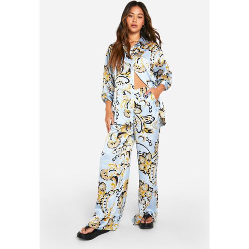 Pantalon Large Satiné À Motif Cachemire - 36 - boohoo - Modalova