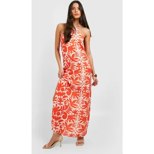 Robe Longue Imprimée À Col Carré - 36 - boohoo - Modalova